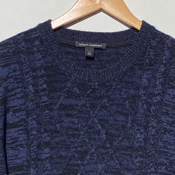 AUTUMN CASHMERE Men’s Cashmere blend Blue and Black Cableknit Crewneck sweater - Picture 2 of 4